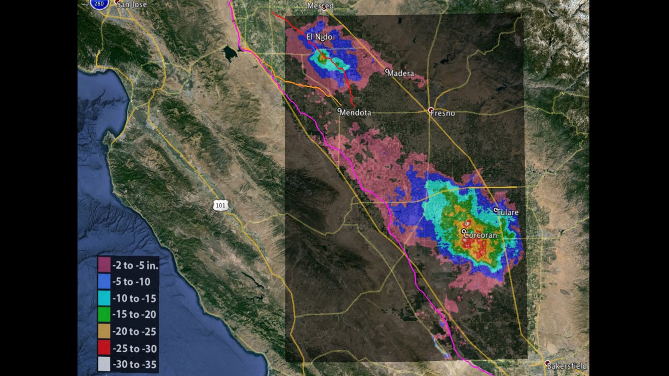 visualization of the data showing total subsidence in california